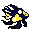 a pixel sprite of a creature resembling a blank-eyed tropical fish.