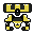 a pixel sprite of a creature resembling a robot modeled after armor, with an upper head like a double A battery.