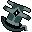 a pixel sprite of a creature like a zen bell above a water basin.