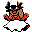 a digital pixel drawing of a red and brown creature with a skirt and pigtail-like appendages.