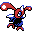 a digital pixel drawing of a bug-like creature, with wings like a plane coming off its head.