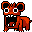 a digital pixel drawing of a four-legged, bear-like creature with an enormous, gaping mouth and wide eyes.