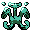 a digital pixel drawing of an alien-ish statue with wings, tendrils, and a wide head.